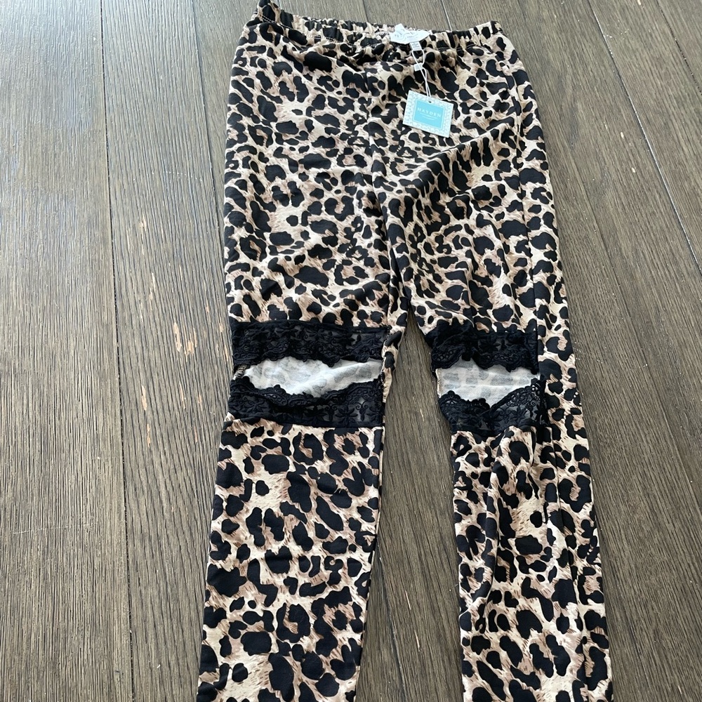 Hayden Los Angeles leopard lace cut out leggings, new with tags
